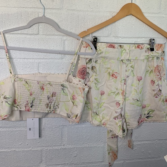 Caroline Constas Pastel Linen Crop Two Piece Floral Feminine Set size Medium - Picture 15 of 17